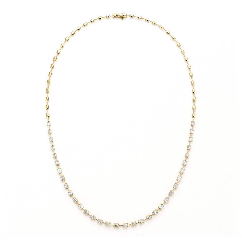 Emerald cut diamond tennis necklace