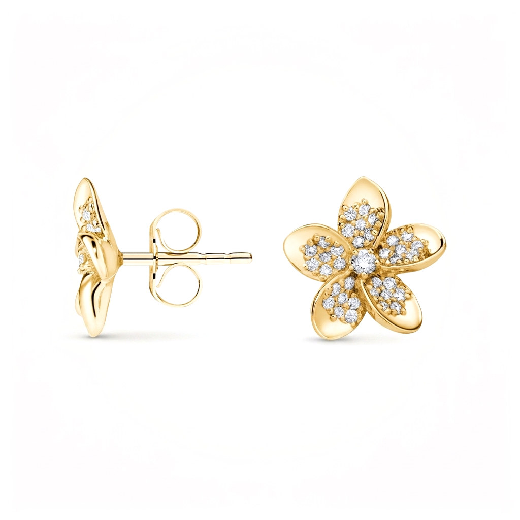 Plumeria diamond stud earrings